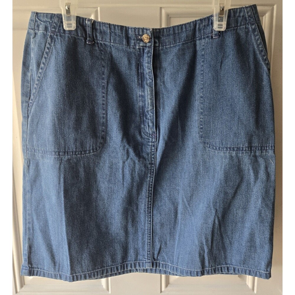 Talbots Straight Demin Cotton Blue Jean Skirt Petite Size 14